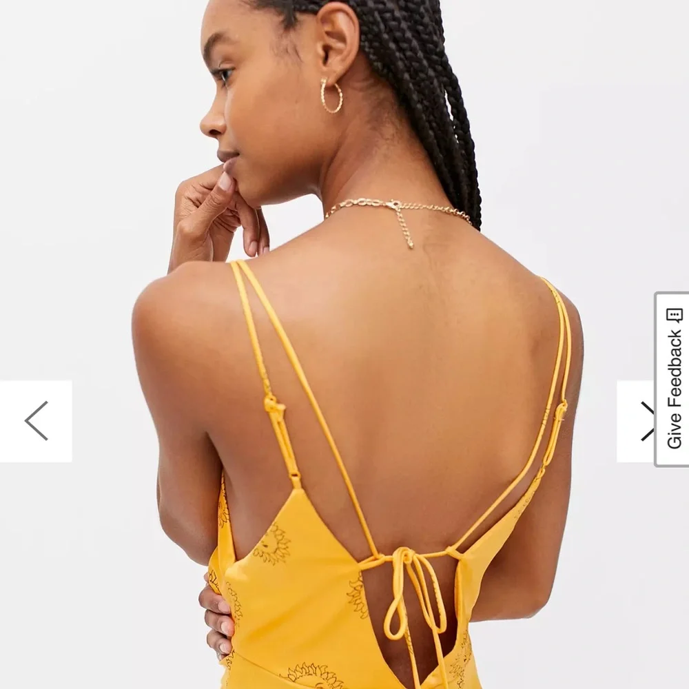 Urban Outfitters Satin Slip Yellow Ruched Midi Dress - Picture 6 of 6